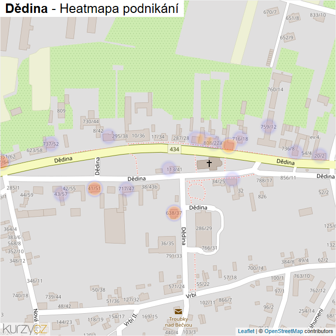 Mapa Dědina - Firmy v ulici.
