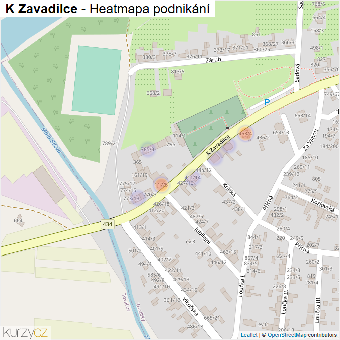 Mapa K Zavadilce - Firmy v ulici.