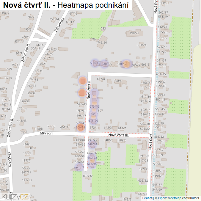 Mapa Nová čtvrť II. - Firmy v ulici.