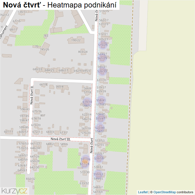 Mapa Nová čtvrť - Firmy v ulici.