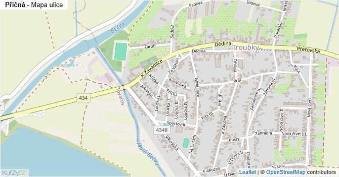 Příčná - mapa ulice