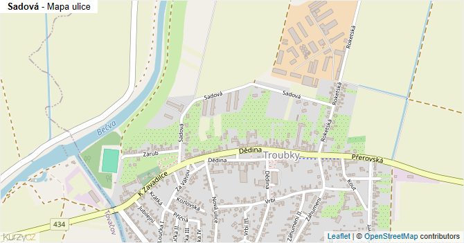 Sadová - mapa ulice