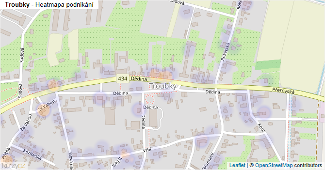 Troubky - mapa podnikání