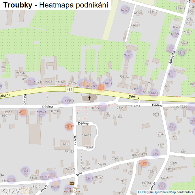 Mapa Troubky - Firmy v části obce.
