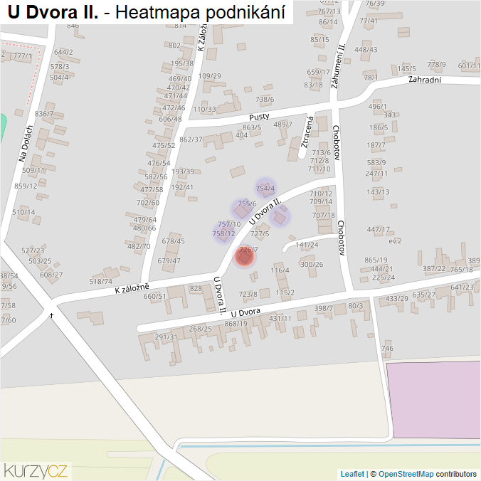 Mapa U Dvora II. - Firmy v ulici.