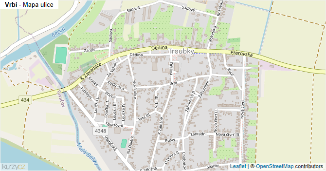 Vrbí - mapa ulice