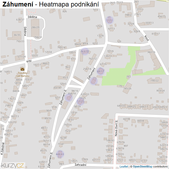 Mapa Záhumení - Firmy v ulici.