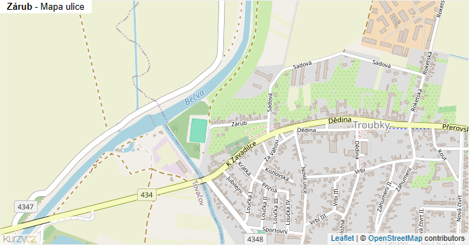 Zárub - mapa ulice