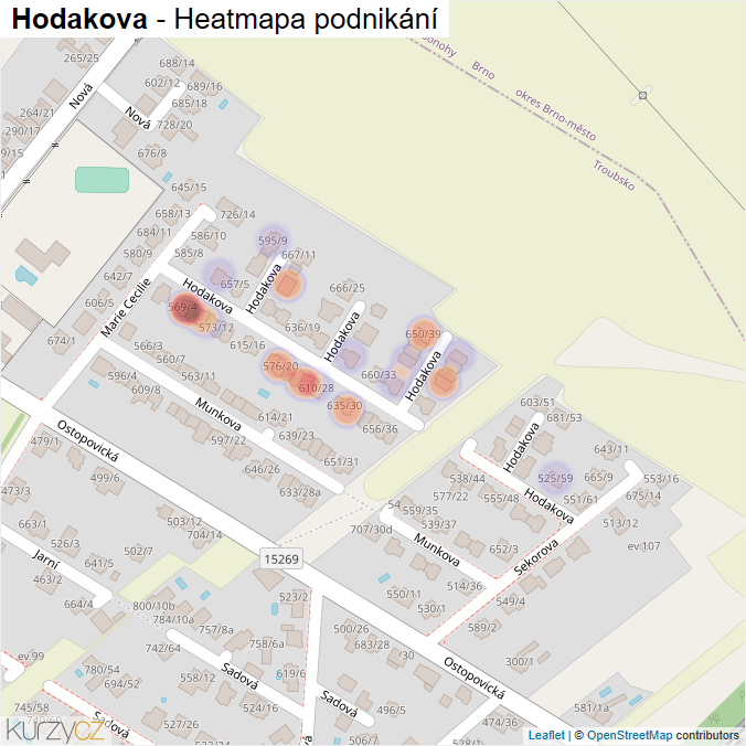 Mapa Hodakova - Firmy v ulici.