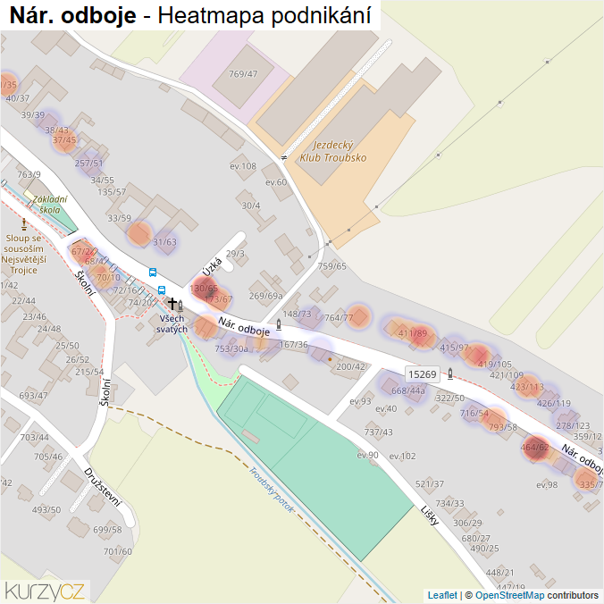 Mapa Nár. odboje - Firmy v ulici.