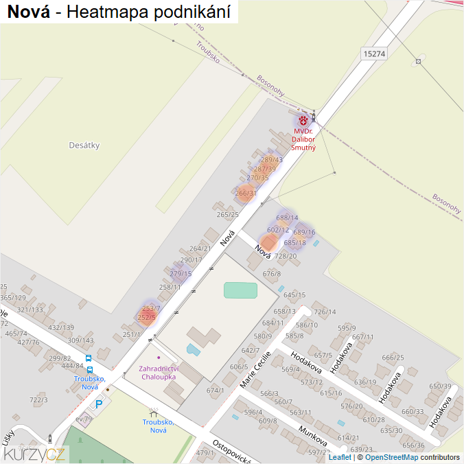 Mapa Nová - Firmy v ulici.