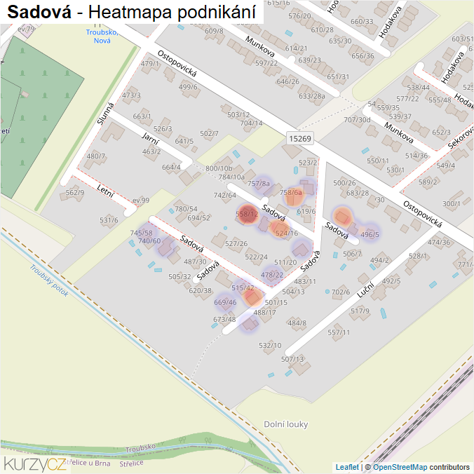 Mapa Sadová - Firmy v ulici.