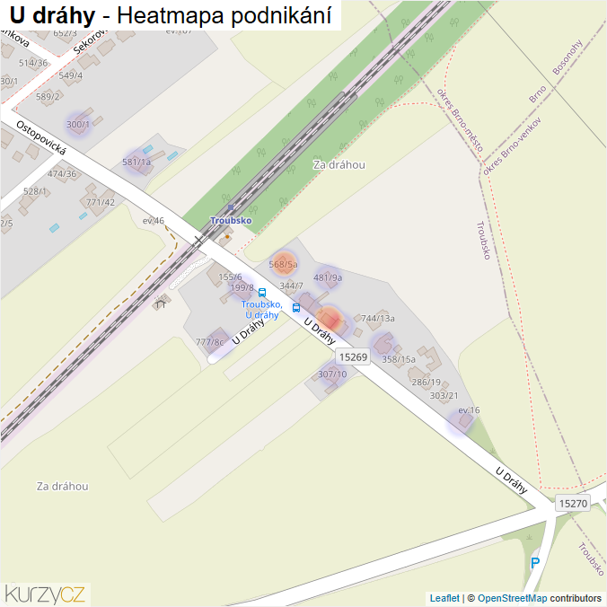 Mapa U dráhy - Firmy v ulici.