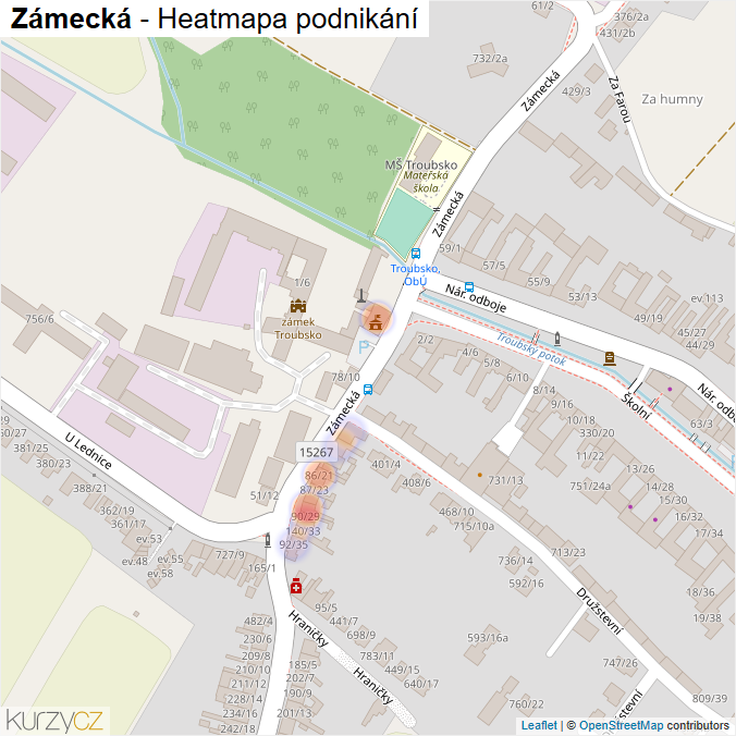 Mapa Zámecká - Firmy v ulici.