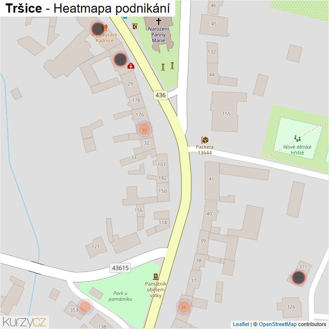 Mapa Tršice - Firmy v obci.