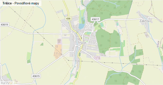 Tršice - záplavové mapy stoleté vody