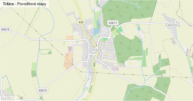 Tršice - záplavové mapy stoleté vody