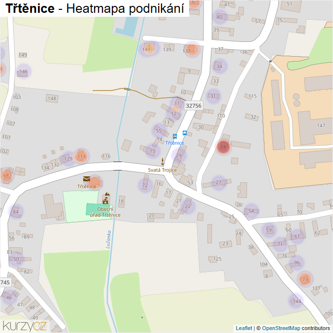 Mapa Třtěnice - Firmy v části obce.