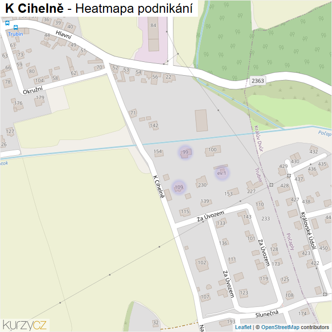 Mapa K Cihelně - Firmy v ulici.