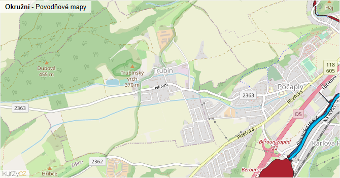 Okružní - záplavové mapy stoleté vody