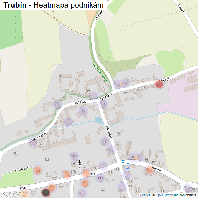 Mapa Trubín - Firmy v části obce.