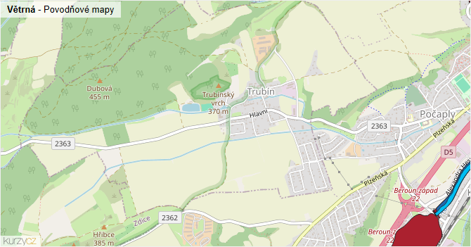 Větrná - záplavové mapy stoleté vody