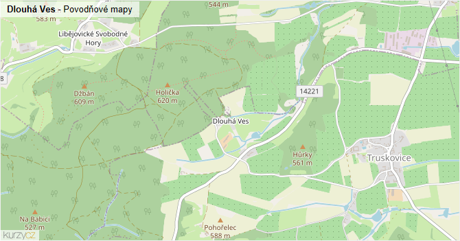 Dlouhá Ves - záplavové mapy stoleté vody
