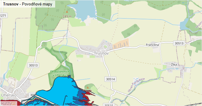 Trusnov - záplavové mapy stoleté vody