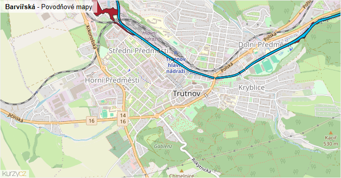 Barvířská - záplavové mapy stoleté vody