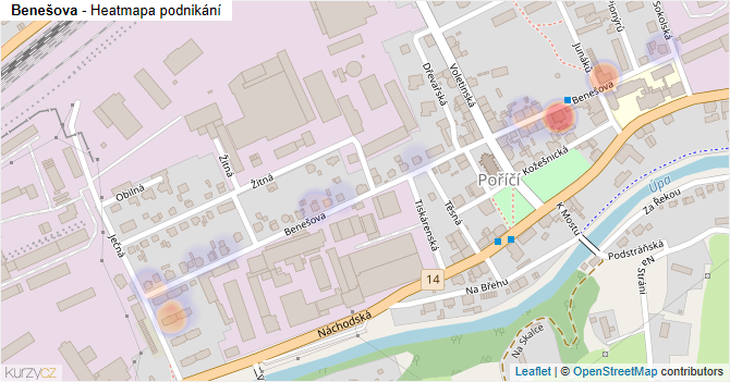 Benešova - mapa podnikání