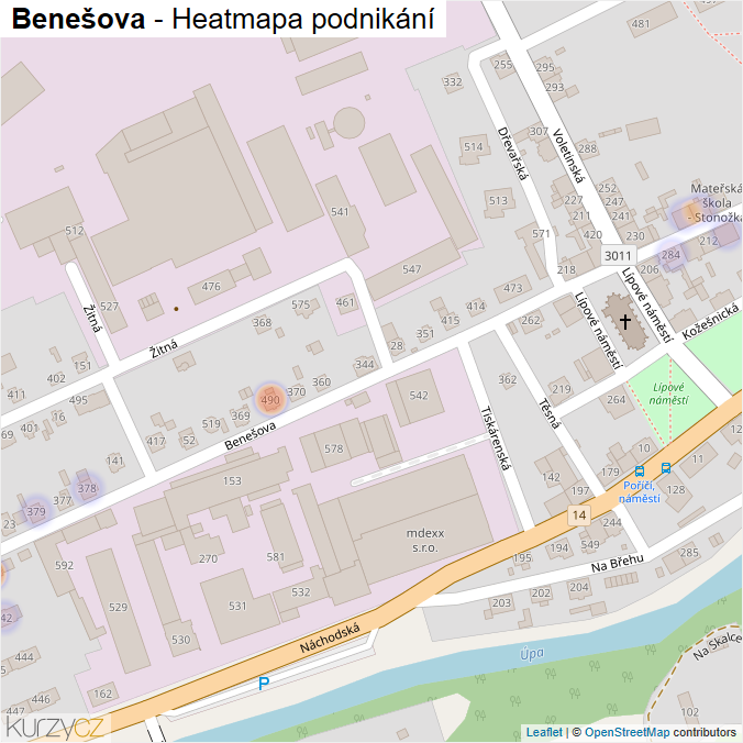 Mapa Benešova - Firmy v ulici.