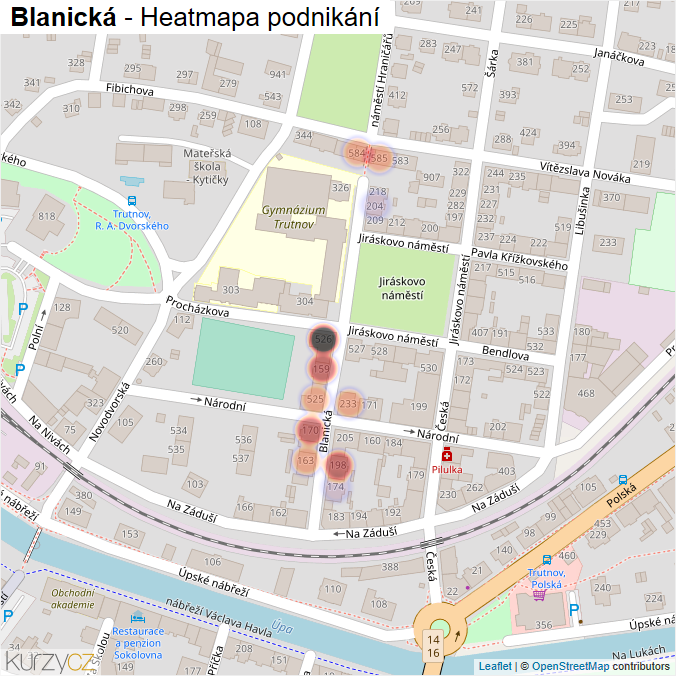 Mapa Blanická - Firmy v ulici.