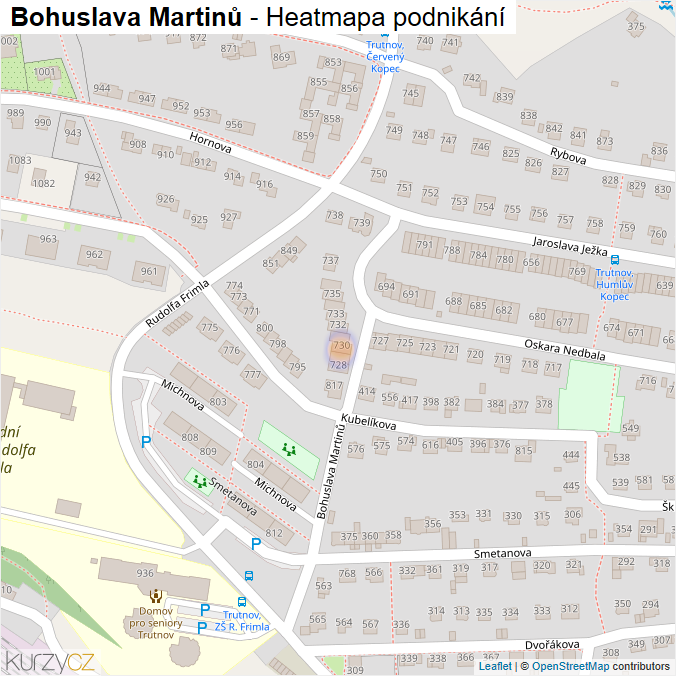 Mapa Bohuslava Martinů - Firmy v ulici.