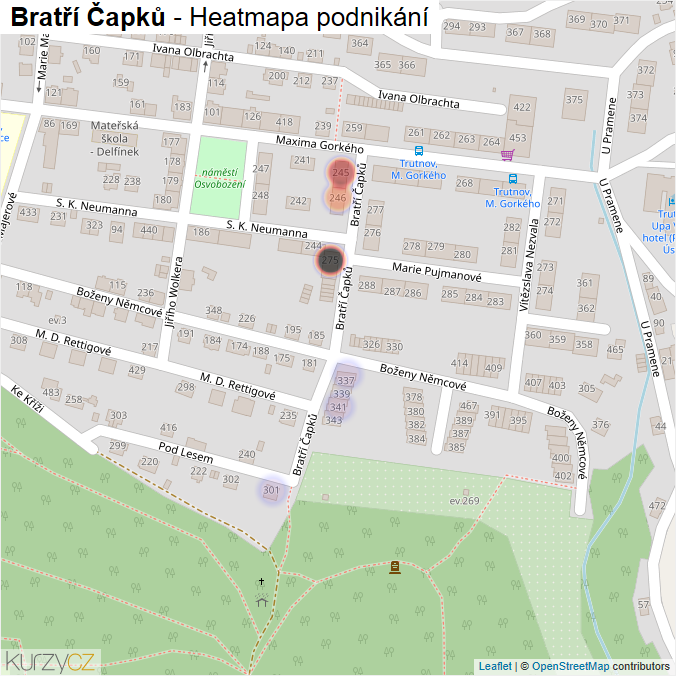 Mapa Bratří Čapků - Firmy v ulici.