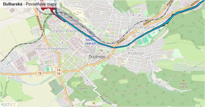 Bulharská - záplavové mapy stoleté vody