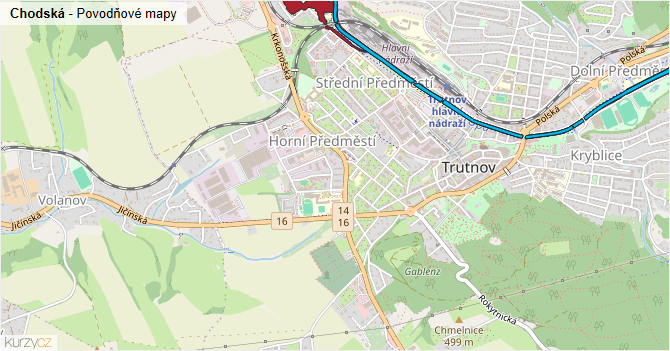Chodská - záplavové mapy stoleté vody