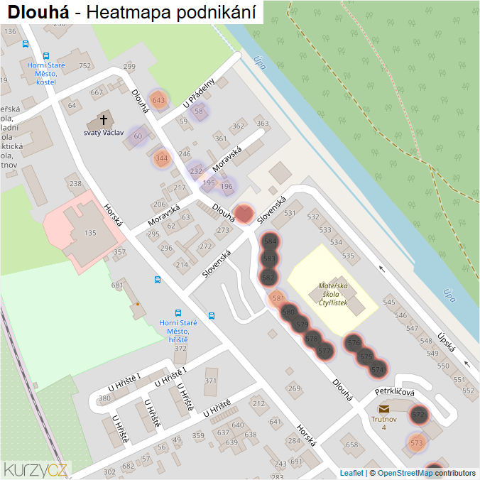 Mapa Dlouhá - Firmy v ulici.