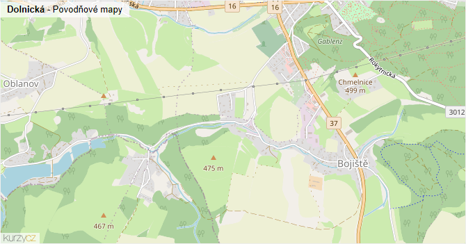 Dolnická - záplavové mapy stoleté vody
