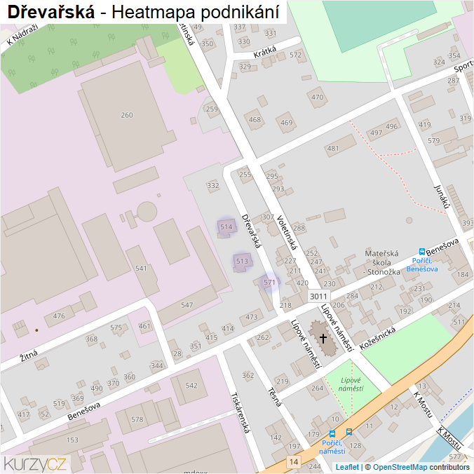 Mapa Dřevařská - Firmy v ulici.
