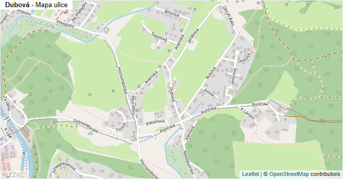 Dubová - mapa ulice