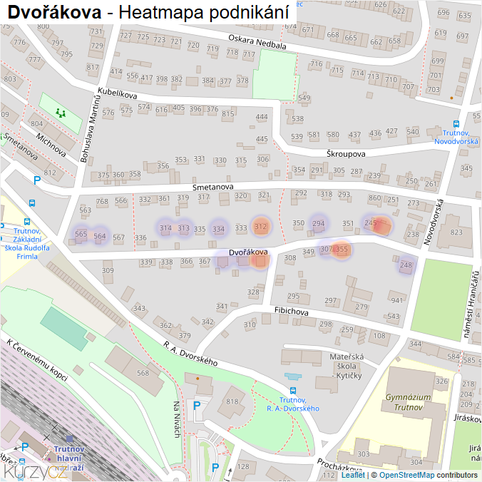Mapa Dvořákova - Firmy v ulici.
