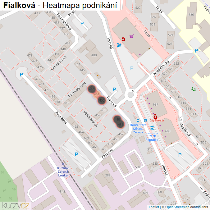 Mapa Fialková - Firmy v ulici.