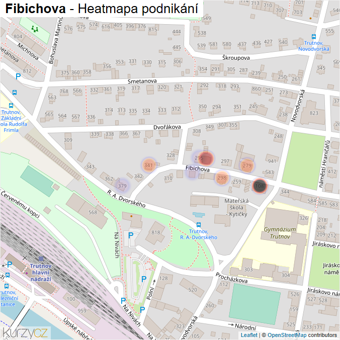 Mapa Fibichova - Firmy v ulici.