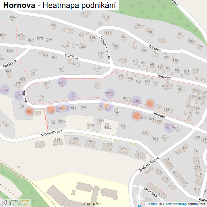 Mapa Hornova - Firmy v ulici.