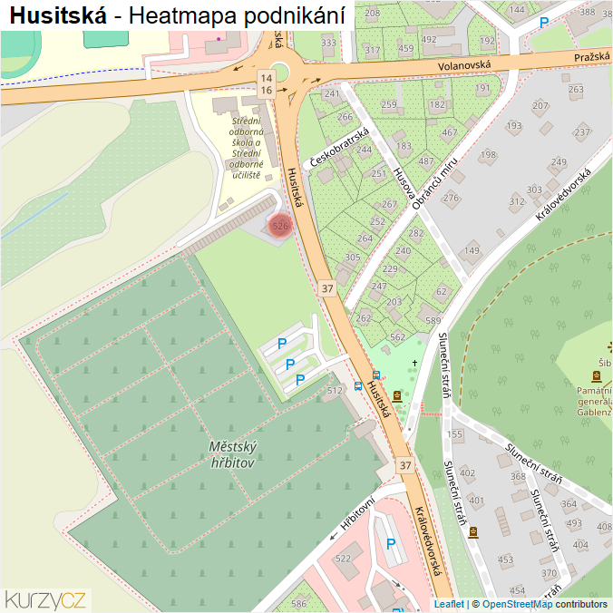 Mapa Husitská - Firmy v ulici.