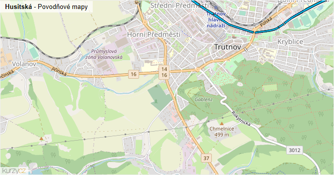 Husitská - záplavové mapy stoleté vody