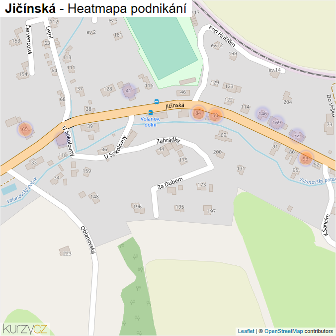 Mapa Jičínská - Firmy v ulici.