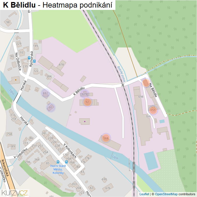 Mapa K Bělidlu - Firmy v ulici.