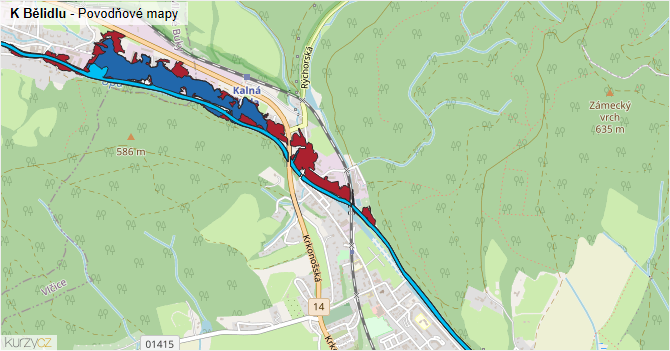 K Bělidlu - záplavové mapy stoleté vody