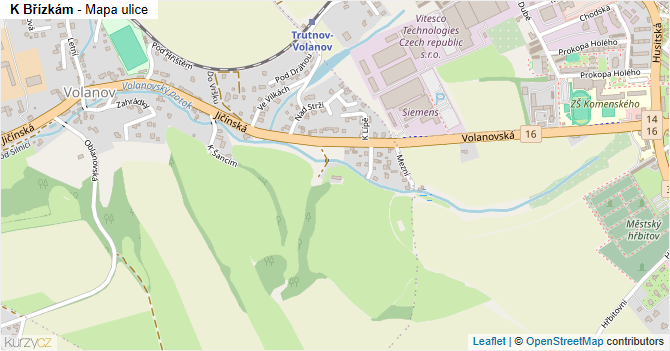 K Břízkám - mapa ulice